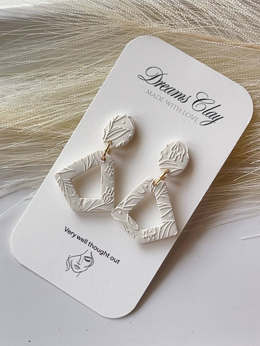 White Floral Geometric Drop Earrings